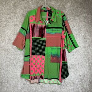 Attitudes by Renee Tunic Womens 1X Petite Pink Green 3/4 Sleeve Stretch- 4034